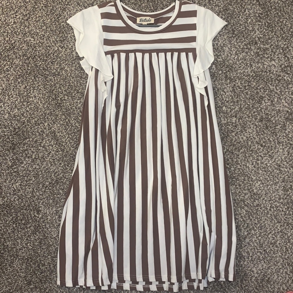 Listicle Brown & White Striped Dress